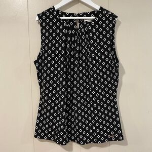 Calvin Klein Black & White Diamond Print Sleeveless Blouse Women’s Medium
